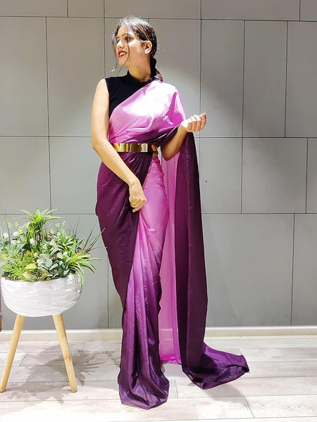 Pre-Stitched One Minute Ready to Wear Dual Shaded Purple Pink Saree