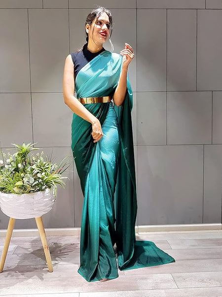 Pre-Stitched One Minute Ready to Wear Dual Shaded Sea Green Saree