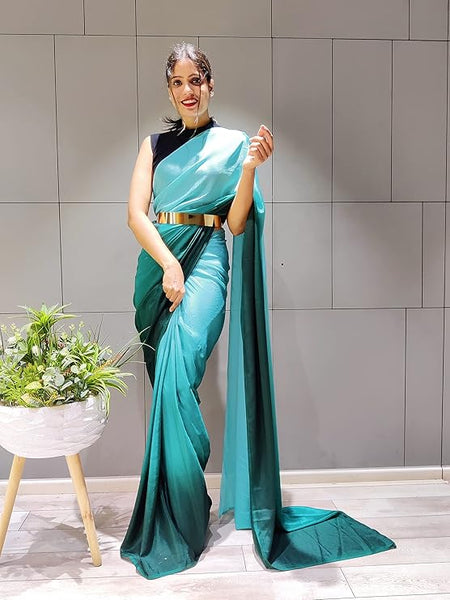 Pre-Stitched One Minute Ready to Wear Dual Shaded Sea Green Saree
