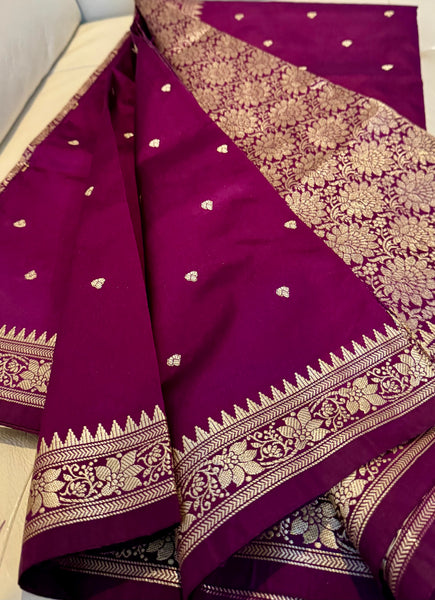 Soft Silk Purple Saree with Golden Zari Butta's