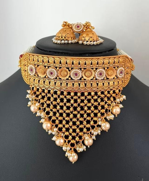 Antique Gold Meenakari Rajwadi Choker Set