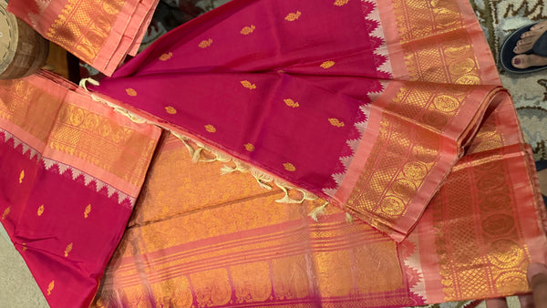 Hot Pink and Baby Pink Pure Silk Handloom Gadwal Saree