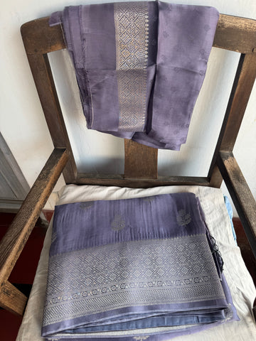 Lavender and Silver Mashru Soft Silk Saree