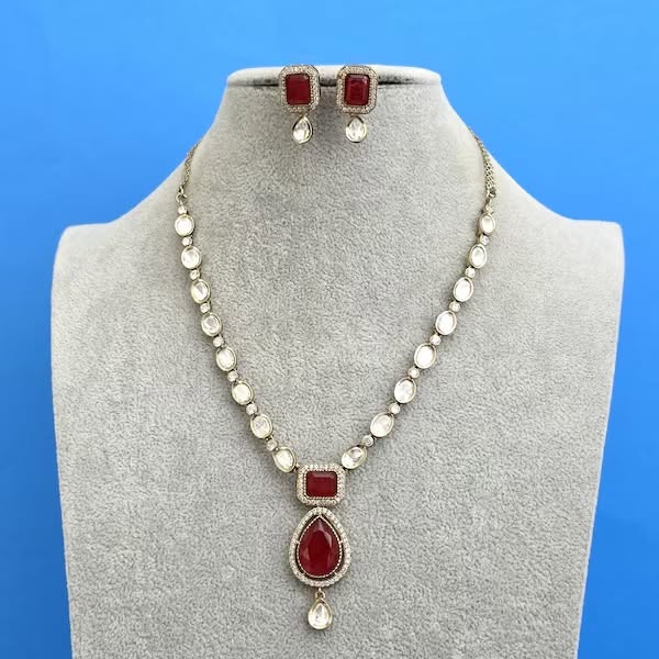 Ruby Doublet Kundan Necklace Set with Earrings