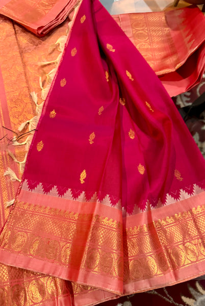Hot Pink and Baby Pink Pure Silk Handloom Gadwal Saree