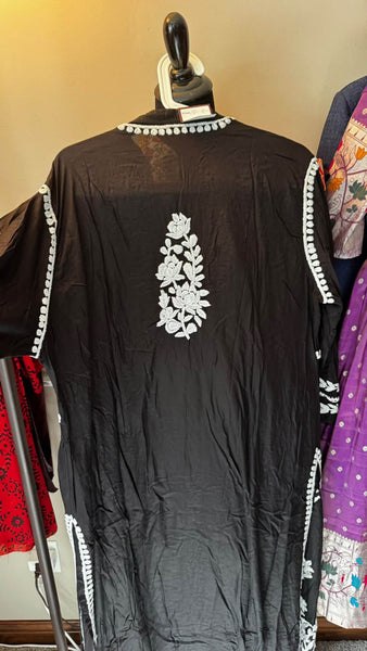 Pure Cotton Black and White Handwoven Chikankari Long Kurti