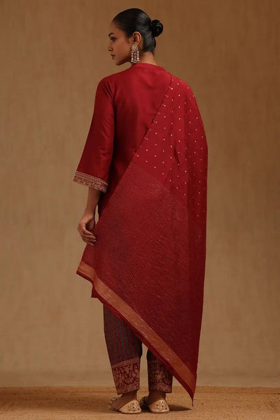 Maroon Chanderi Solid Suit Set With Zari