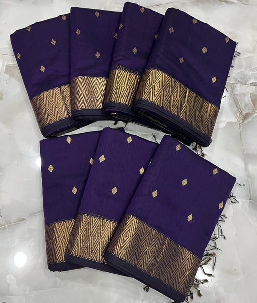 Purple and Gold Pure Maheshwari Handloom Silk Saree