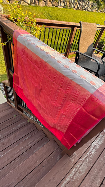 Biscuit and Pink Silk Banarasi Saree