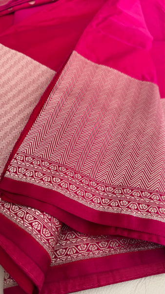 Soft Banarasi Silk Saree Rani Pink With Zari Border
