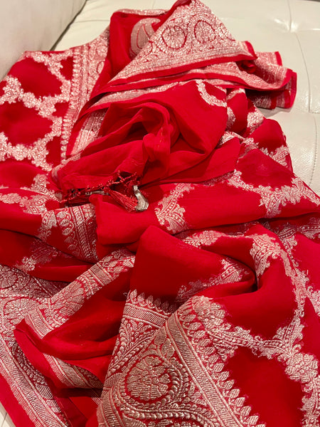 Pure Red Khaddi Chiffon Silk