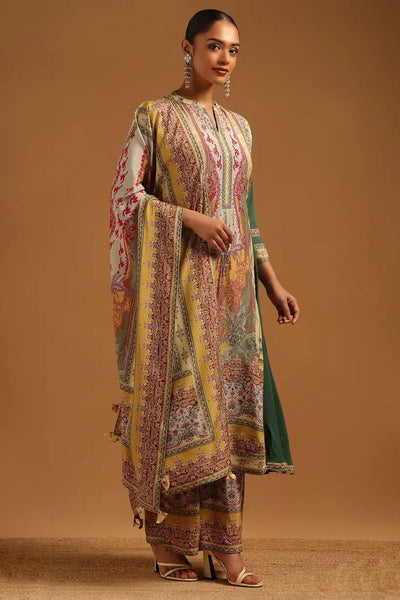Green Georgette Botanical Printed Salwar Suit With Zari Embroidery And Sequins
