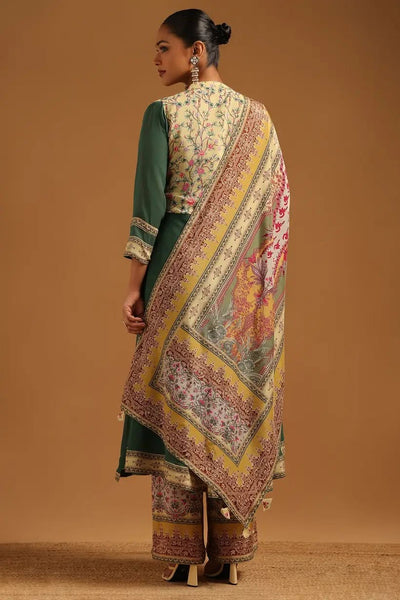 Green Georgette Botanical Printed Salwar Suit With Zari Embroidery And Sequins