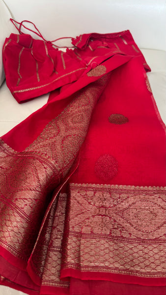 Red Pure Kora Silk Saree