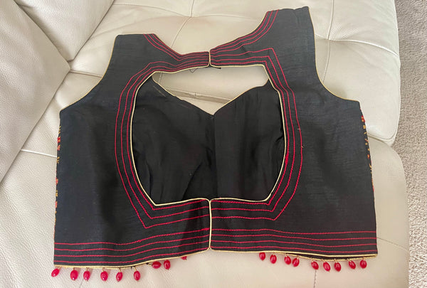 Sleeveless Black Embroidered Readymade Blouse