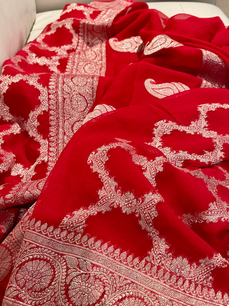 Pure Red Khaddi Chiffon Silk