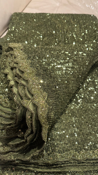 Olive Green Georgette Sequins Saree