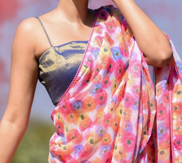 Iridescent Blue Sleeveless Square Neck Readymade Blouse