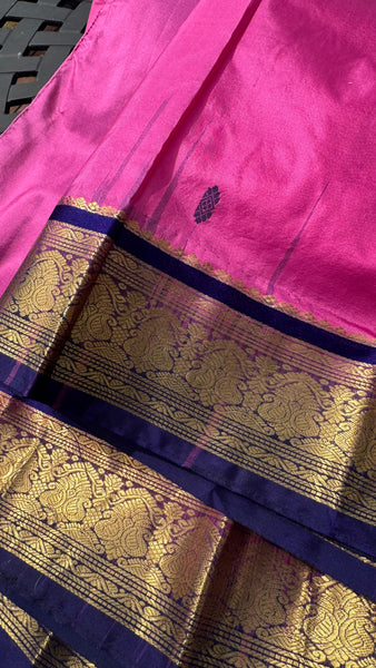 Pink and Navy Blue Soft Silk Saree