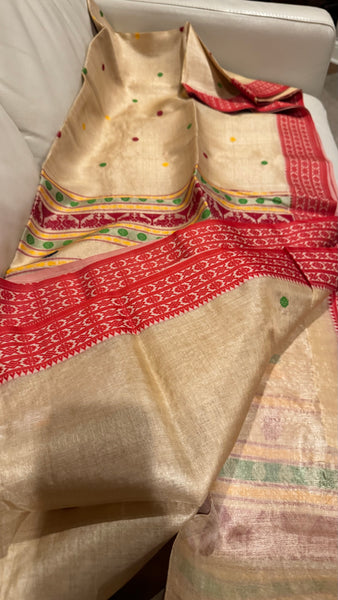 Handwoven Pure Tussar Silk Jamdani Saree