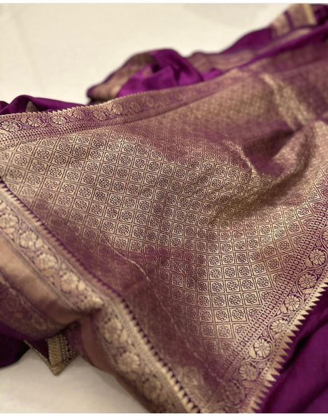 Purple Soft Satin Crepe Silk Saree