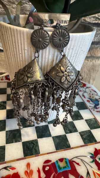 German Silver Afghani  Ghungroo Earrings