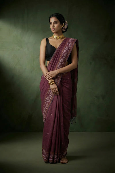 Maroon handwoven Jamdani saree