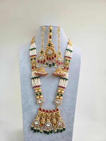 RubyGreen Long Matt gold-plated mala Necklace