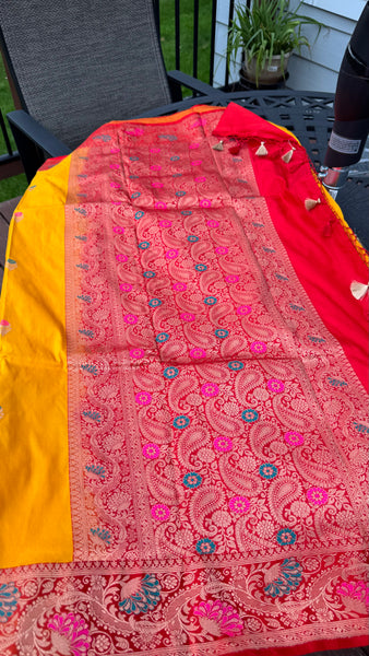 Yellow Shade Banarasi Katan Silk Handwoven Saree
