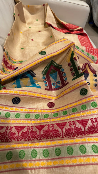 Handwoven Pure Tussar Silk Jamdani Saree