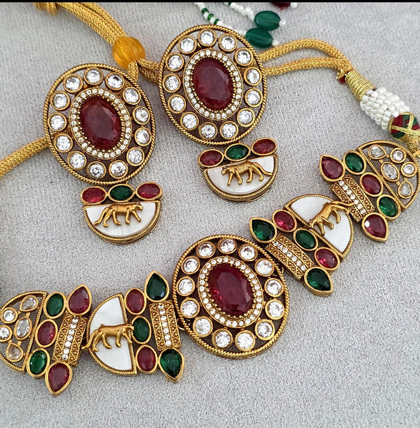 Sabyasachi inspired Ruby Green kundan choker with Earrings