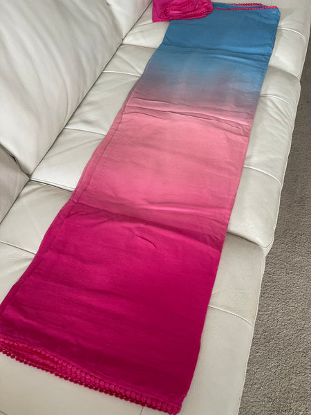 Pastel Blue Pink Multicolored Pure Georgette Chiffon Alia Bhatt Saree