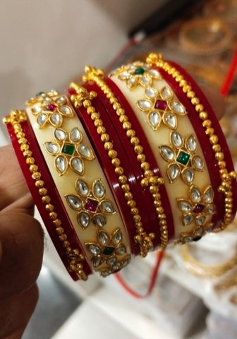 Chudla Red and White Shakha Pola Bangles