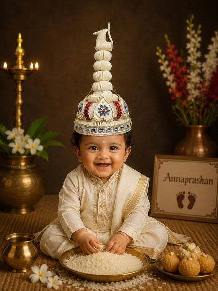 Toddler Boys Sholar Topor for Annaprashan Ceremony