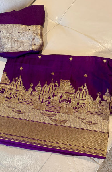 Kashi Elegance – Purple and Gold Mashru Silk Banarasi Handloom Saree