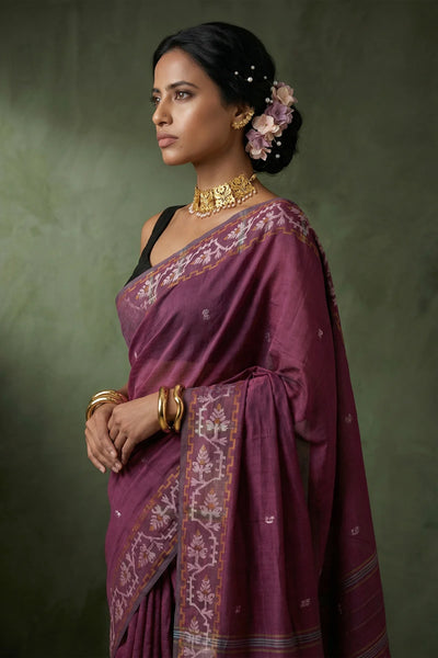 Maroon handwoven Jamdani saree