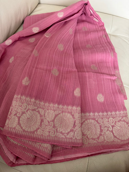 Baby Pink Khaddi Georgette Munga Silk Saree