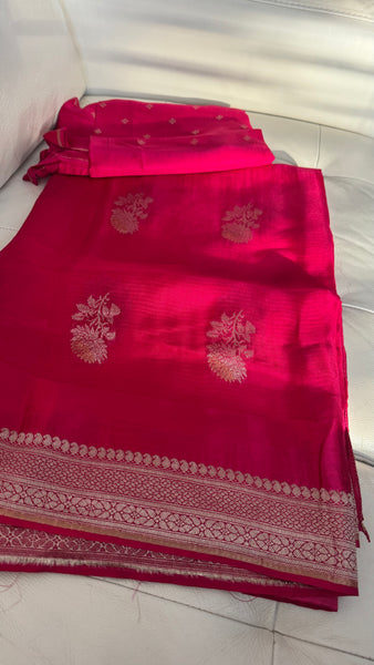 Rani Hot Pink Chiffon Georgette Saree