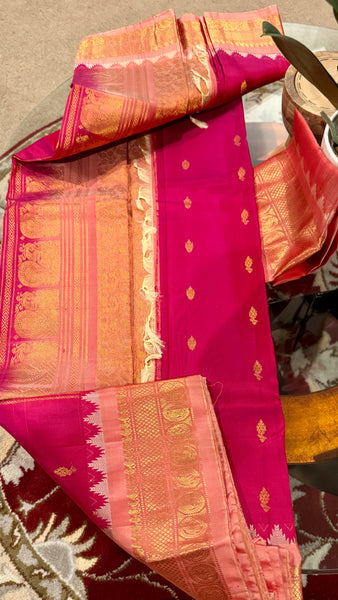 Hot Pink and Baby Pink Pure Silk Handloom Gadwal Saree