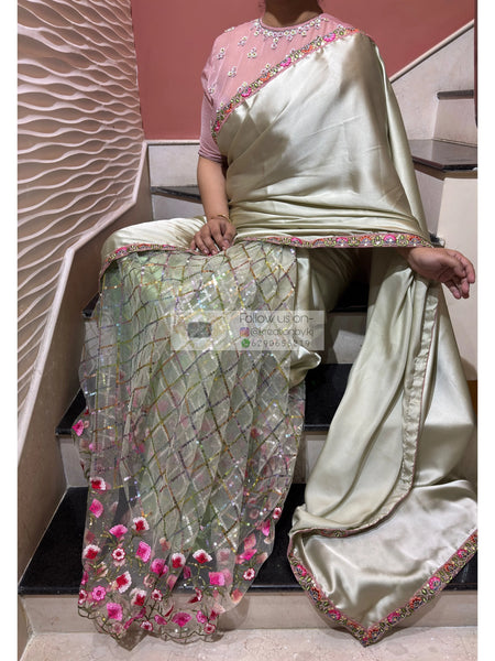 Mint Green Spring Whispers Satin & Net Half Saree