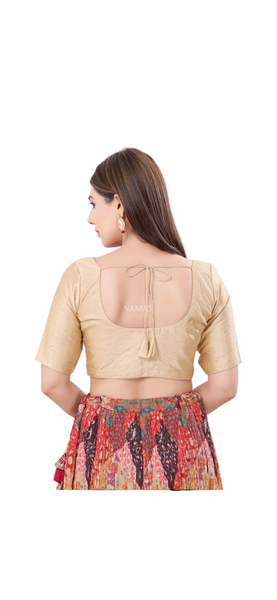 Light Gold Dupion Silk Padded Front Open Elbow Sleeves Readymade Blouse