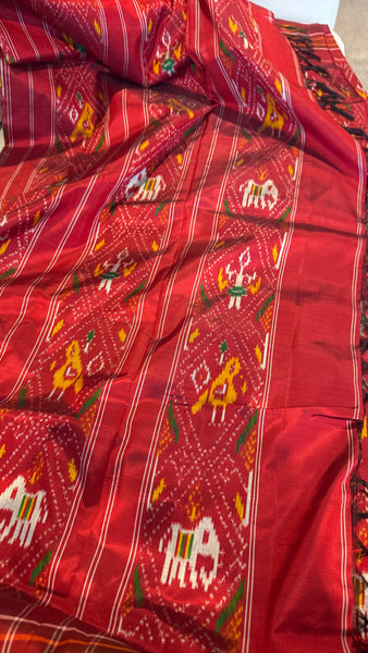Pure Ikkat Double Weaving Silk Maroon and Multicolor Saree