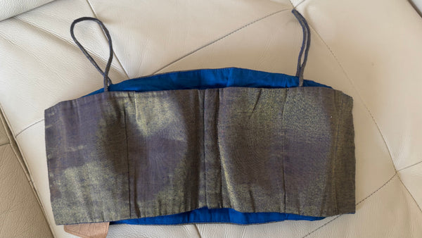 Iridescent Blue Sleeveless Square Neck Readymade Blouse