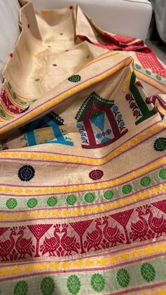 Handwoven Pure Tussar Silk Jamdani Saree