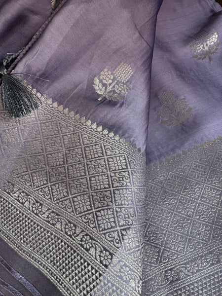 Lavender and Silver Mashru Soft Silk Saree