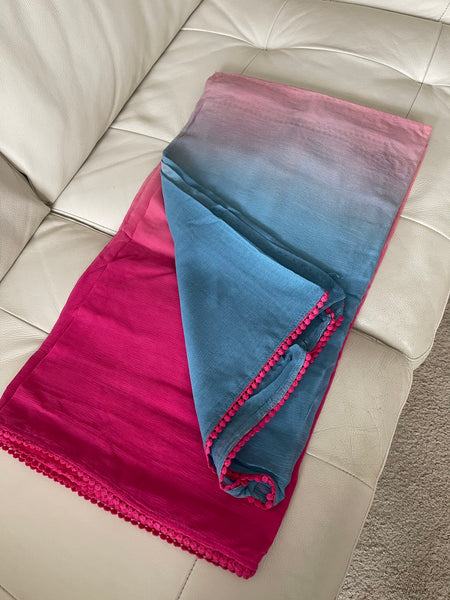 Pastel Blue Pink Multicolored Pure Georgette Chiffon Alia Bhatt Saree