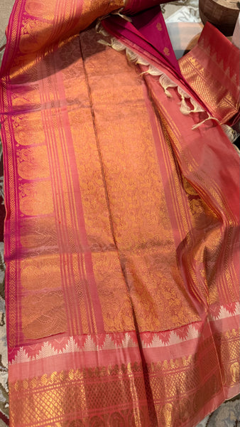 Hot Pink and Baby Pink Pure Silk Handloom Gadwal Saree