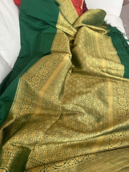 Green and Gold Crepe Silk Saree