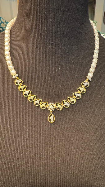 Natural Freshwater White Real Pearl Set with CZ Stonework