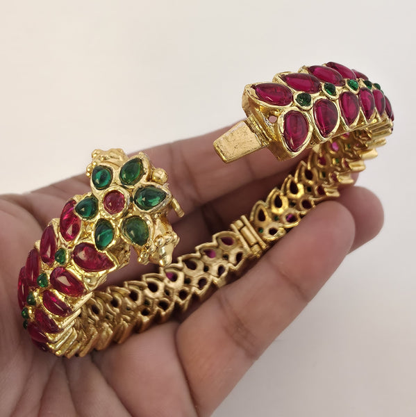 Set of 2 Ruby Emerald Gold Kemp Openable Bangles